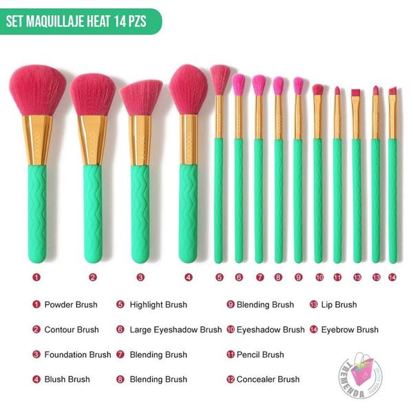 Imagen de Set 14 Brochas Para Maquillaje Docolor Heat Verde Rostro