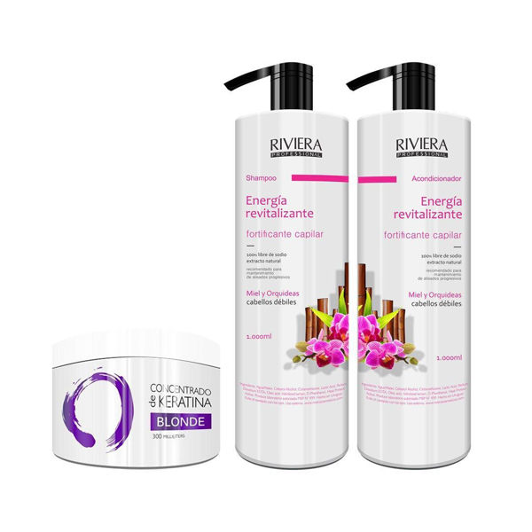 Imagen de Shampoo 1l + Acond. Cabellos Débiles + Keratina Matizadora