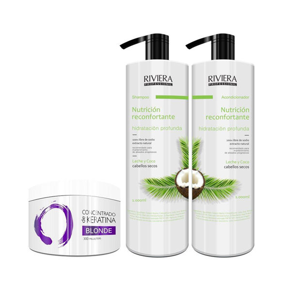 Imagen de Shampoo 1l + Acond. Cabellos Secos + Keratina Matizadora