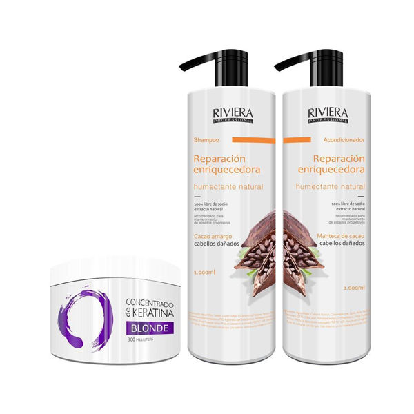 Imagen de Shampoo Sin Sal Riviera Manteca De Cacao 1l + Acond. + Keratina Matizadora 350gr