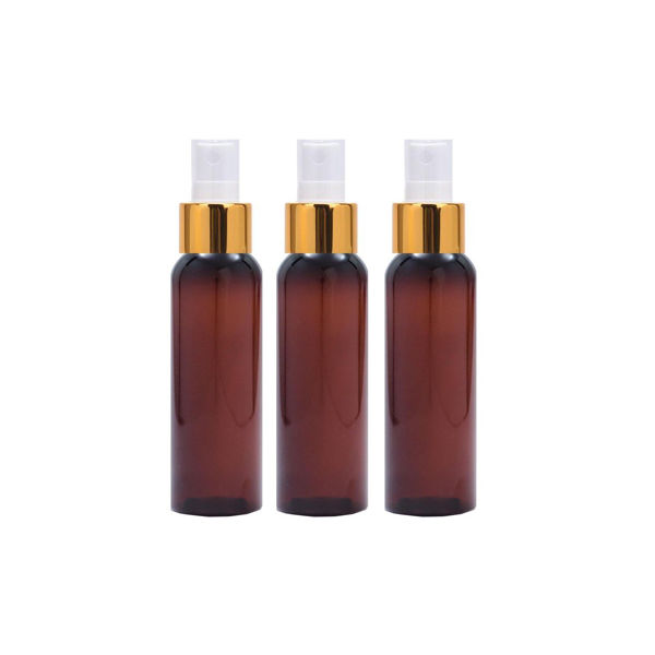 Imagen de Pack 3 Frascos Plasticos Bala Ambar Pico Spray Dorado 120ml