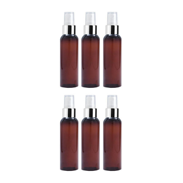 Imagen de Pack 6 Frascos Plasticos Ambar Bala Pico Spray Plata 120ml