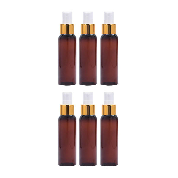 Imagen de Pack 6 Frascos Plasticos Ambar Bala Pico Spray Dorado 120ml