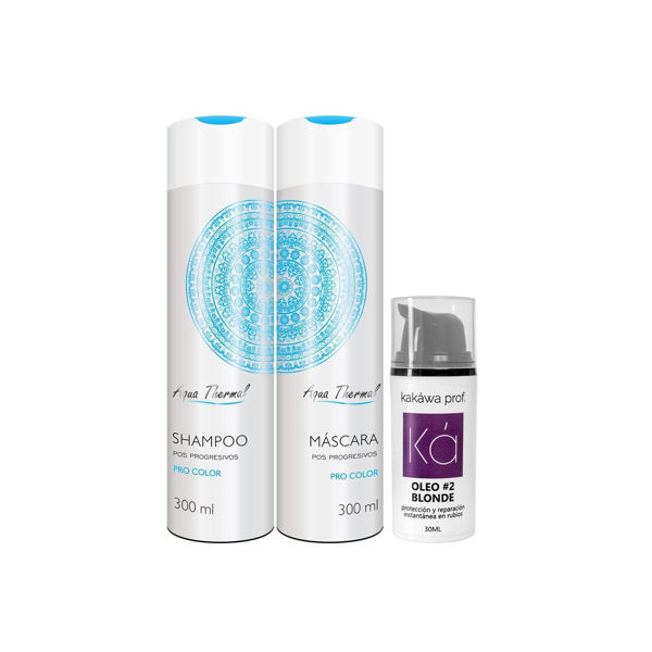Imagen de Shampoo Sin Sal Aqua Thermal Pro Color 300ml + Acondicionador 300ml + Oleo Blonde 30ml