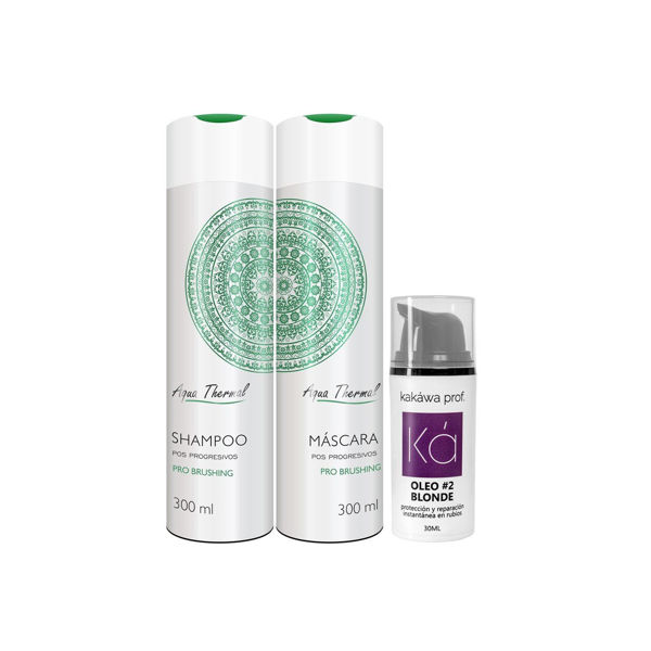 Imagen de Shampoo Sin Sal Aqua Thermal Pro Brushing 300ml + Acondicionador 300ml + Oleo Blonde 30ml