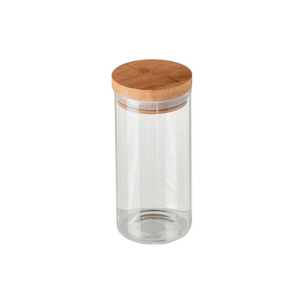 Imagen de Frasco De Vidrio Cilíndrico Con Tapa De Madera 8x15cm 670ml