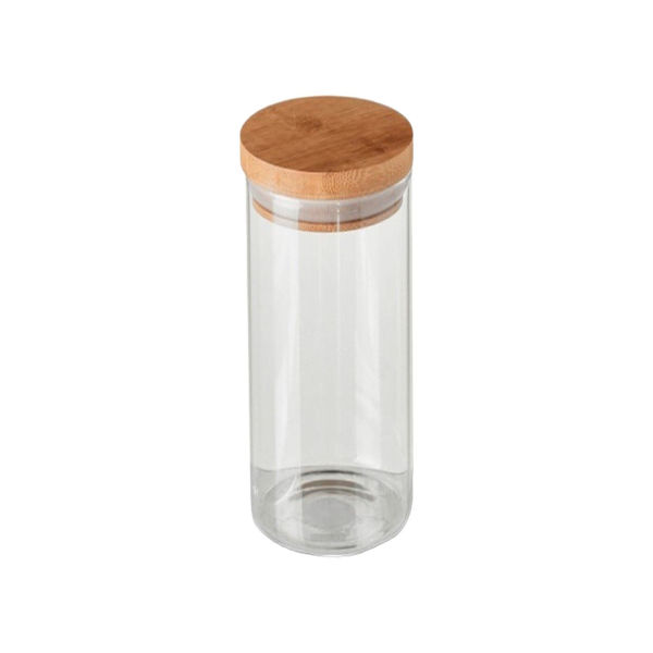 Imagen de Frasco De Vidrio Cilíndrico Con Tapa De Madera 8x18cm 820ml