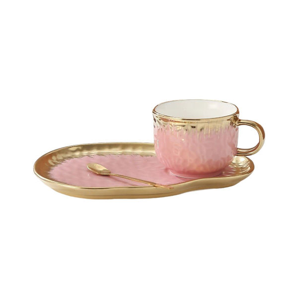 Imagen de Taza Cerámica Té Texturizada 200ml + Plato + Cuchara 12cm