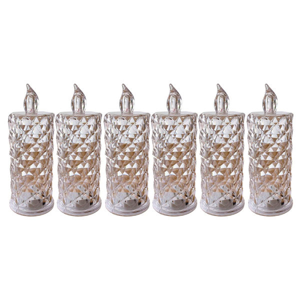Imagen de Pack 6 Velas De Luz Led Diamantada 5cm Ancho X 15cm Alto