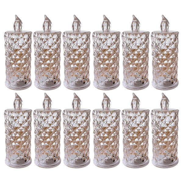 Imagen de Pack 12 Velas De Luz Led Diamantada 5cm Ancho X 12cm Alto