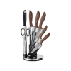 Imagen de Set De 5 Cuchillos Simil Madera + Tijera + Afilador + Base