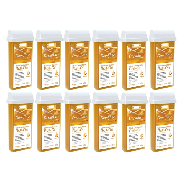 Imagen de Pack 12 Ceras Depilatorias En Roll On Depilflax Natural 100gr