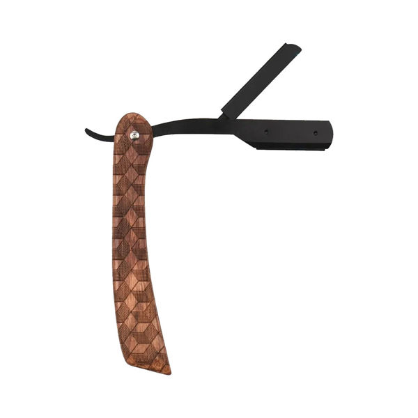 Imagen de Navajin Plegable De Metal  Y Mango De Madera Rombos Barbero 15cm