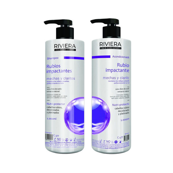 Imagen de Shampoo Matizador Sin Sal Riviera Rubios Impactantes + Acondicionador 1L