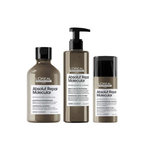 Imagen de Pack Loreal Absolut Repair Molecular Shampoo + Crema Sin Enjugue + Serum