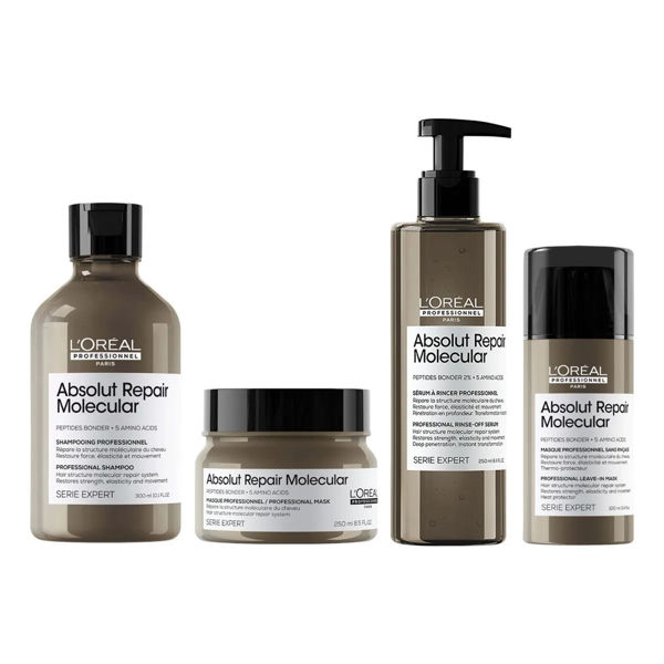 Imagen de Pack Loreal Absolut Repair Molecular Shampoo + Máscara + Crema Sin Enjugue + Serum