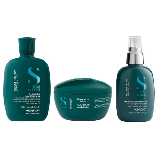Imagen de Pack Alfaparf Semi Di Lino Reconstruction Reparative Shampoo 250ml + Máscara 200ml + Fluido 125ml