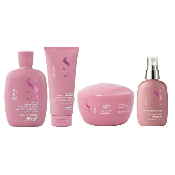 Imagen de Pack Alfaparf Semi Di Lino Nutritive Shampoo 250ml + Acondicionador 200ml + Máscara 200ml + Fluido 125ml