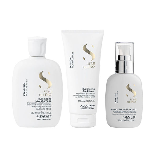 Imagen de Pack Alfaparf Semi Di Lino Diamond Illuminating Shampoo 250ml + Acondicionador 200ml + Fuido 125ml