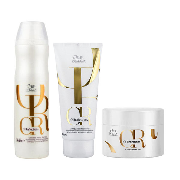 Imagen de Pack Wella Profesional Oil Reflections Shampoo 250ml + Acondicionador 200ml + Máscara 150ml