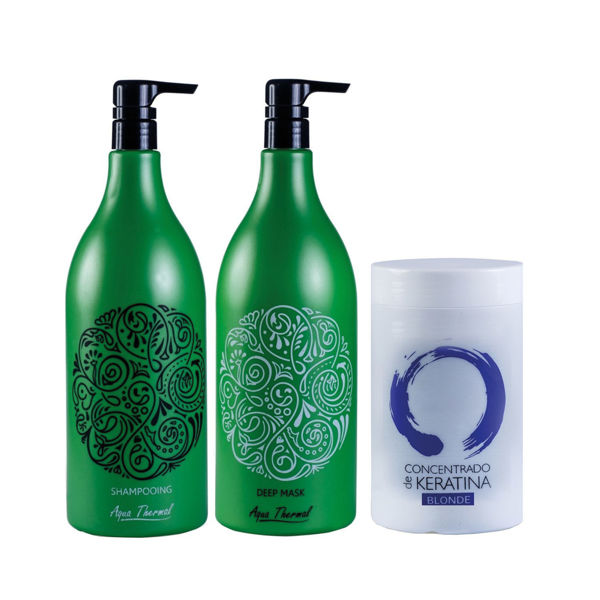 Imagen de Pack Shampoo Sin Sal Aqua Thermal Pro Brushing 1,5L + Acond + Keratina Blonde 1Kg