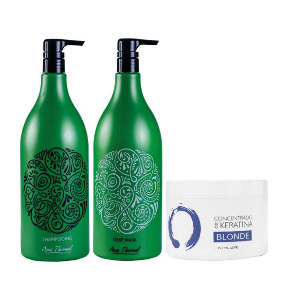 Imagen de Pack Shampoo Sin Sal Aqua Thermal Pro Brushing 1,5L + Acond + Keratina Blonde 350ml