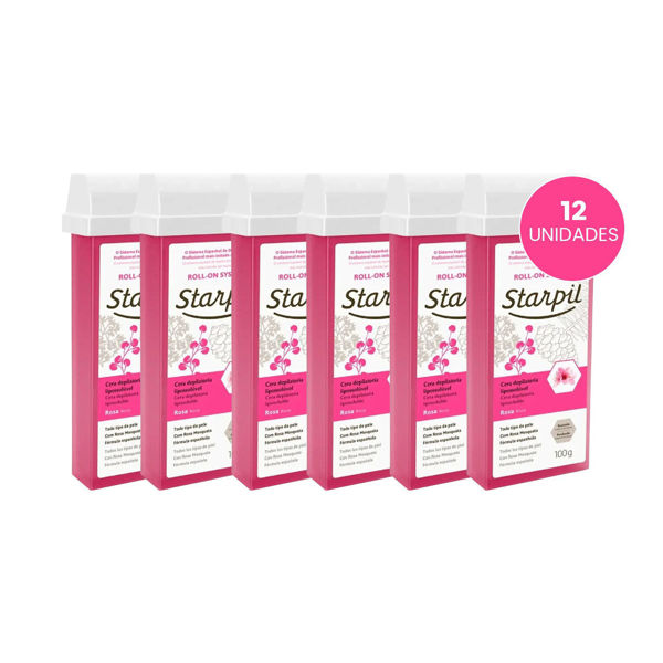 Imagen de Pack 12 Ceras Depilatorias Rollon Starpil Rosa Piel Sensible 100gr