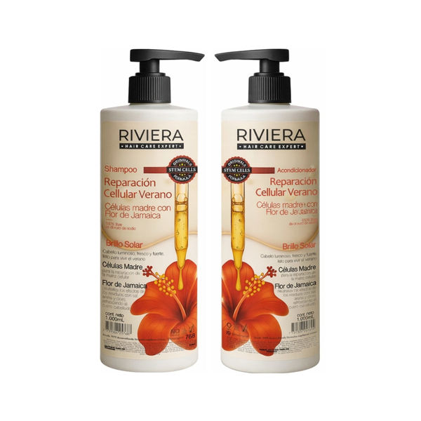 Imagen de Pack Shampoo Sin Sal Riviera Reparación Cellular Verano 1L + Acondicionador 1L