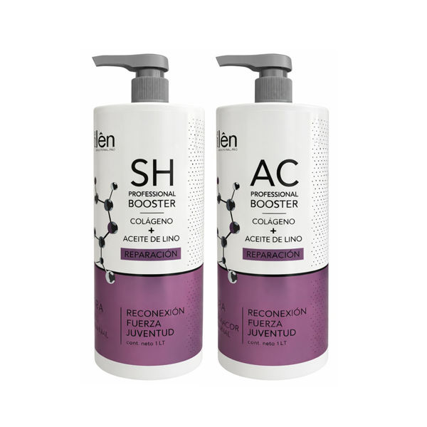 Imagen de Pack Shampoo Reparador Millên Con Colágeno Y Aceite De Lino 1L + Acondicionador 1L