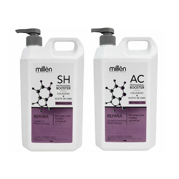 Imagen de Pack Shampoo Reparador Millên Con Colágeno Y Aceite De Lino 3L + Acondicionador 3L